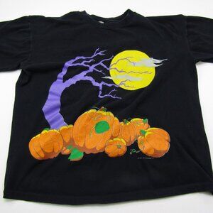 VTG Halloween Pumpkins Full Moon Autumn T-Shirt Womens One Size Fits All Logo